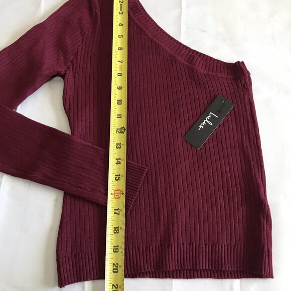 Lulus Ribbed One-Shoulder Long Sleeve Top in Burgundy‎ Size Medium - Picture 4 of 4
